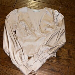 Abercrombie & Fitch Tan Puff Sleeve Wrap Blouse